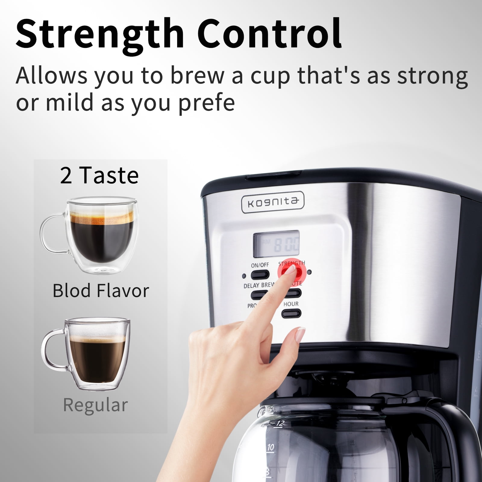  kognita 12 Cup Thermal Coffee Maker, Programmable Small Coffee  Maker with Glass Carafe and Filter, Dirp Coffee Maker Coffee Pot Machine,  Keep Warm, Brew Strength Control, 900W Fast Brew Auto Shut