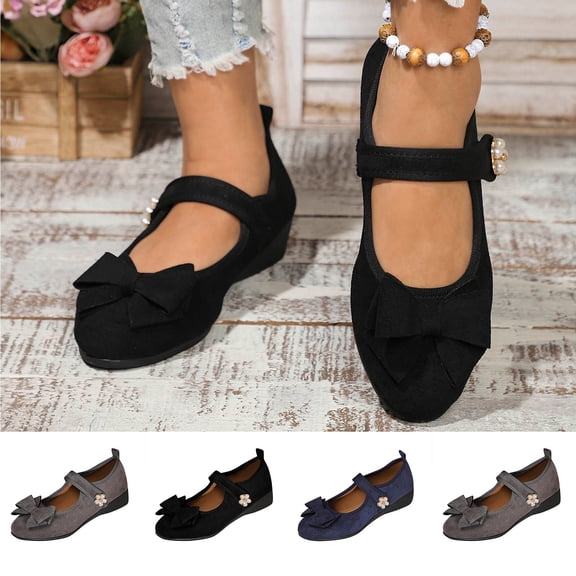 Miluxas Womens Mary Jane Shoes Comfortable Strap Flats Dressy Casual Ballet Flats Shoes Floral Buckle Round Toe Flats Shoes for Women Gray 9.5(43)