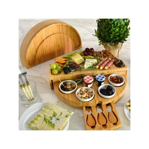 1PCS Bamboo Serving Tray, Cheese And Charcuterie Platter With Accessories And Cheese Markers, Charcuterie Cheese Board With Knife Set, Picnic Board, Picnic Supplies, Picnic Utensil Set