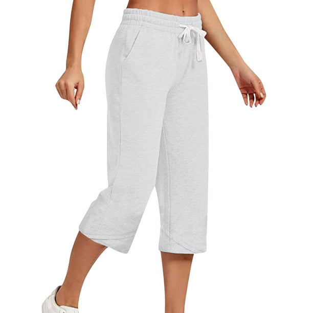  Women Capri Pants Casual Drawstring Elastic High Waist Baggy  Wide Leg Cropped Pants Trousers For Ladies SummerS-3XL LightGreen