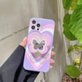thumbnail image 2 of Funda de mariposa morada compatible con iPhone 13, con bonito estampado de corazón, con soporte de mariposa morada 3D para mujeres y niñas, 2 of 8