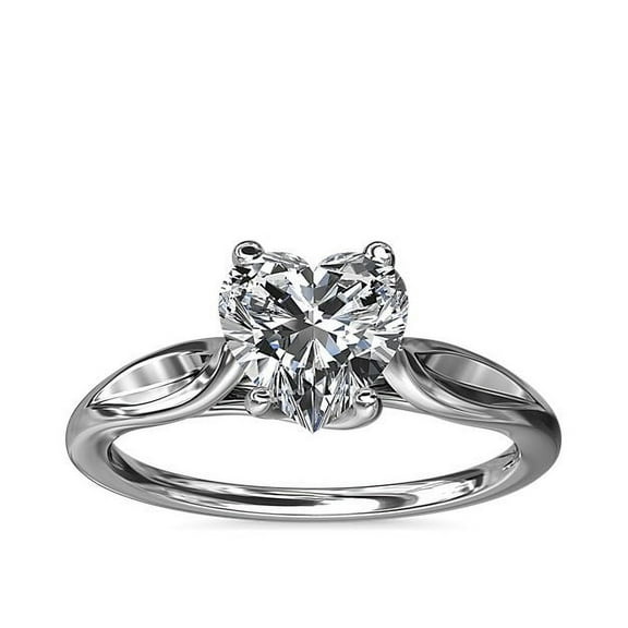 1.00 Carat Heart Real Diamond Beautiful Solitaire Engagement Ring for Women Solid 14K White Gold Size 7