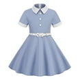 thumbnail image 3 of XYIJANI Girl's Fall Solid Color Long Sleeve Leaky Waist Dresses for 8 12 Years Old (Blue,XL), 3 of 4