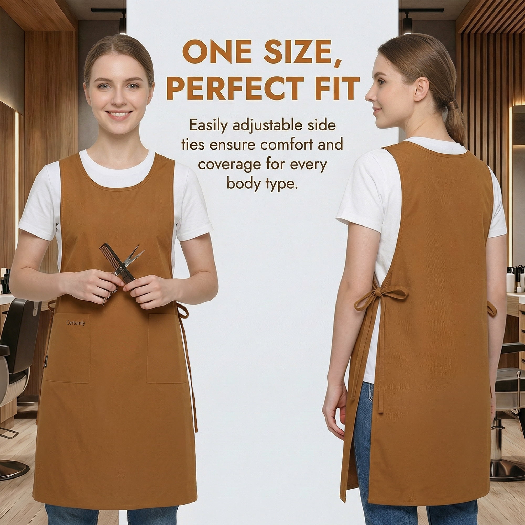 Unique Bargains Women's Kitchen Apron Cooking Apron with Pockets 25.4x37.8in Tea Brown