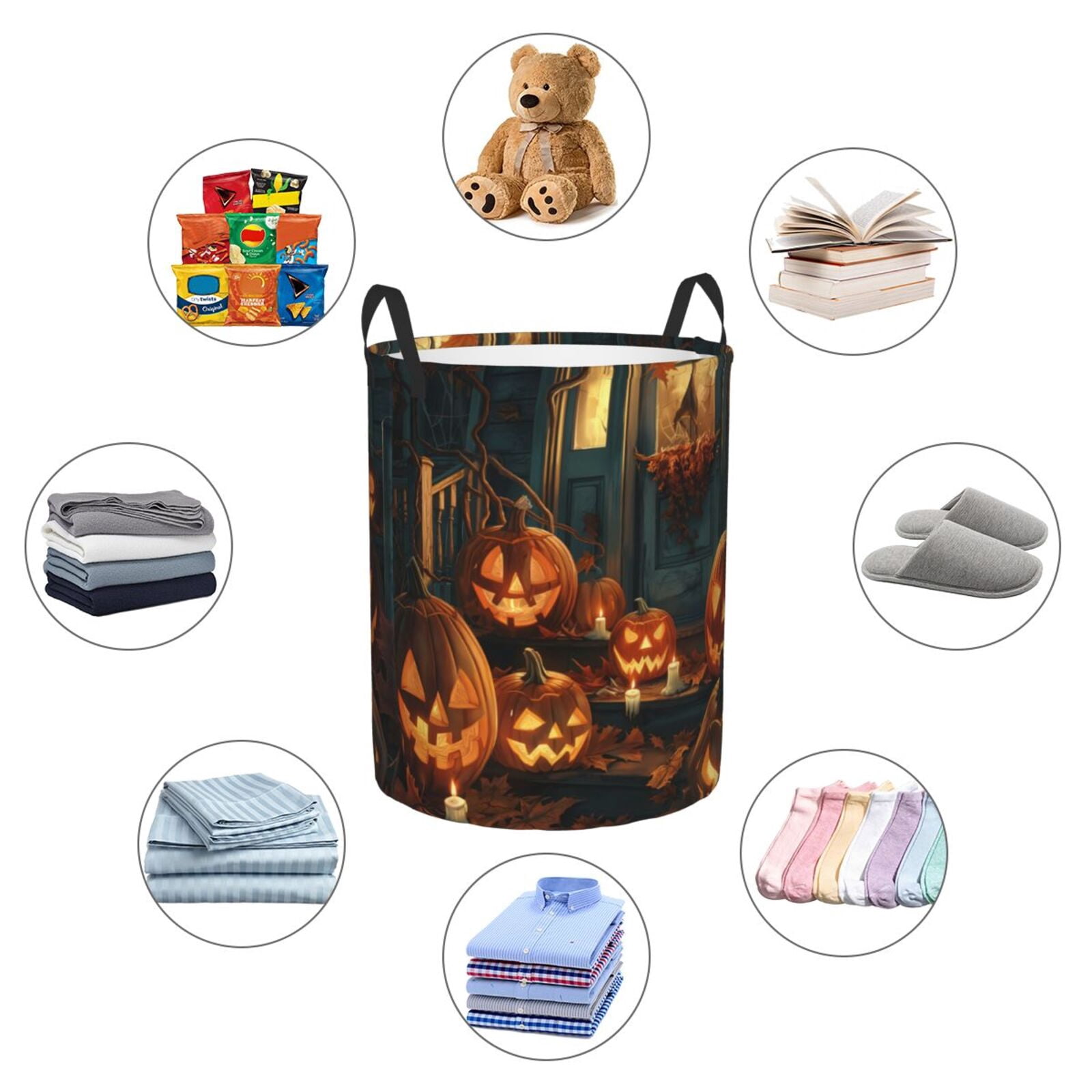 Large Laundry Basket with Handles - Halloween Vintage Glowing Pumpkin Kids Baby Dirty Clothes Laundry Hamper for Bedroom Aesthetic