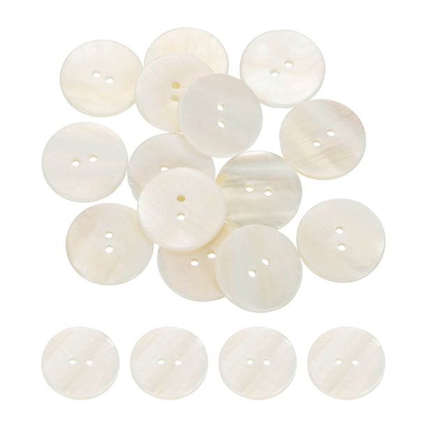 Uxcell 20Pcs Botones de Concha Natural, Botón Redondo de Concha de 2 Agujeros de 23mm, Accesorios Decorativos para Abrigos, Camisas, Proyectos de Bricolaje de Ropa, Blanco
