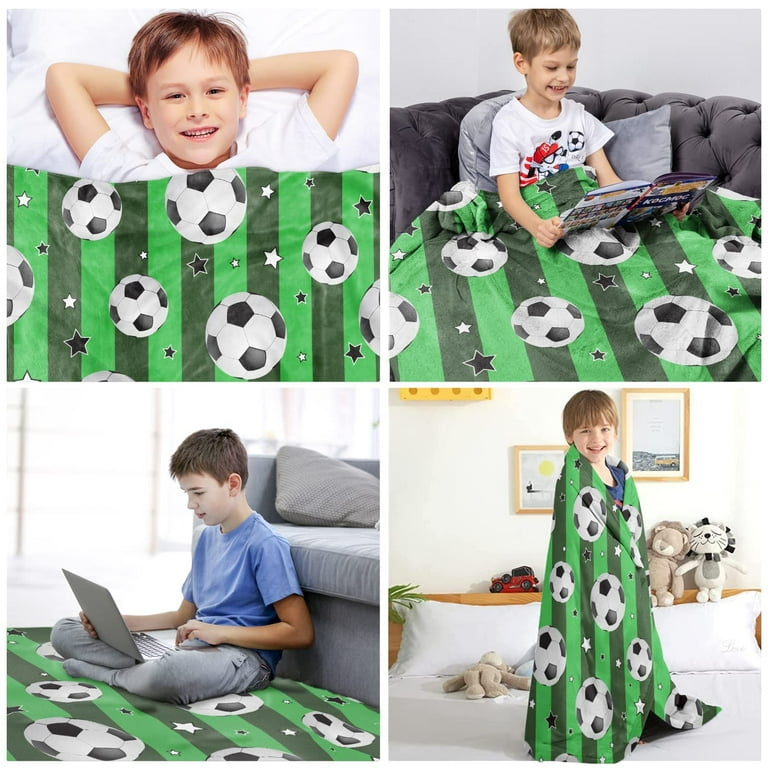 NUKEEP Soccer Themed Flannel Throw Blanket - 80x60 Inch, Anti-Pilling, Gift For Soccer Fans, Kids & Adults