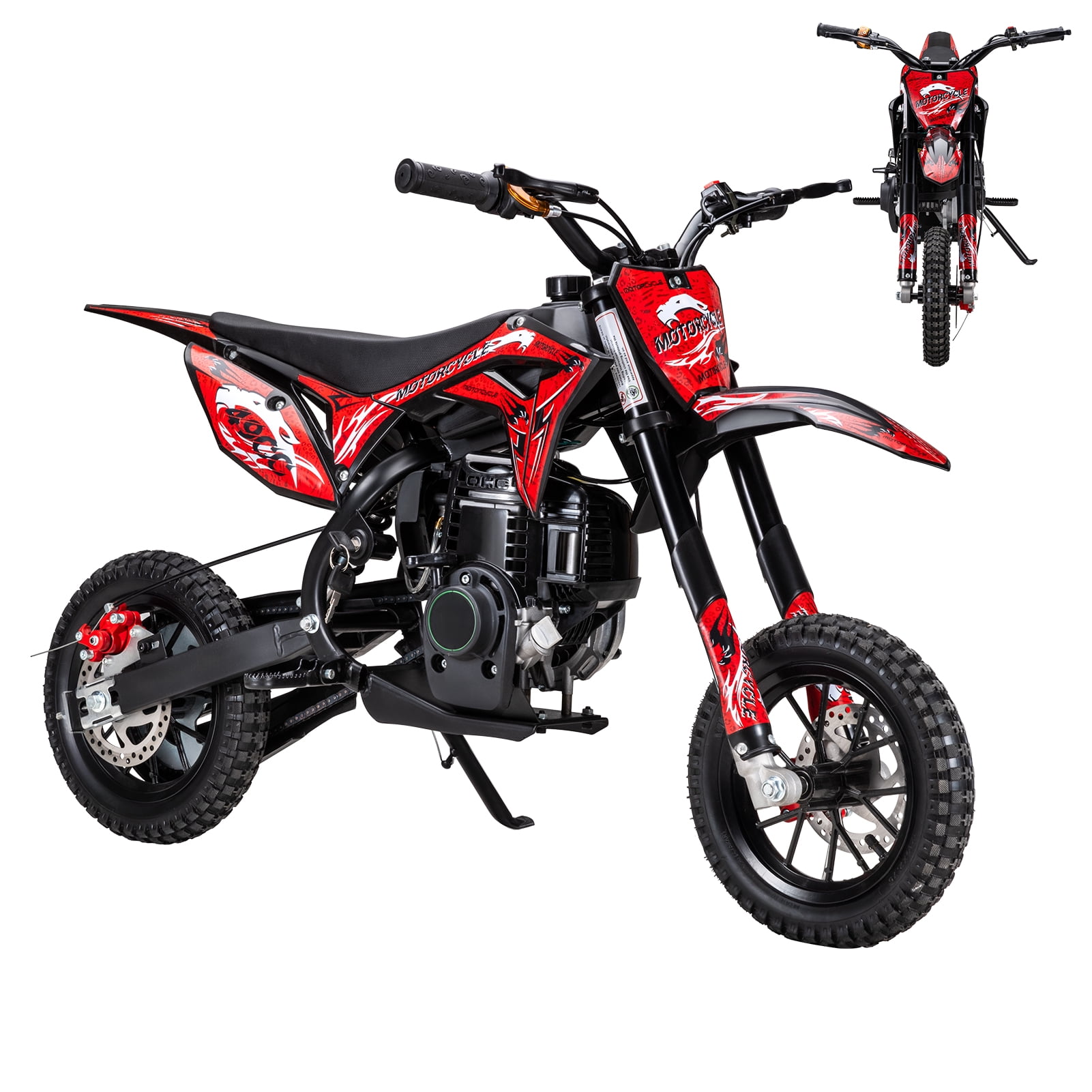 Kids Mini Dirt Bike, 40CC 4-Stroke Gas Powered Motorcycle with Off-Rode Tire, Shock Absorption, Front Rear Disc Brakes, Pocket Motorbike Up to 35KM/H Max Load 265LBS
