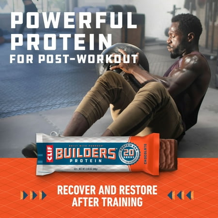 CLIF BUILDERS Protein Bars Chocolate Flavor, Plant Protein, Gluten Free Bars, 12ct
