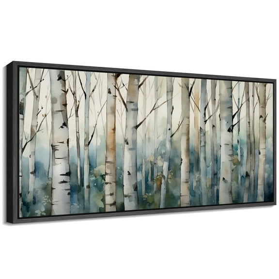 Large Framed Canvas Print Stumps of Birch Forest Wall Art Decorative Ready to Hang Painting for Living room Bedroom - 60"x30" Black Frame