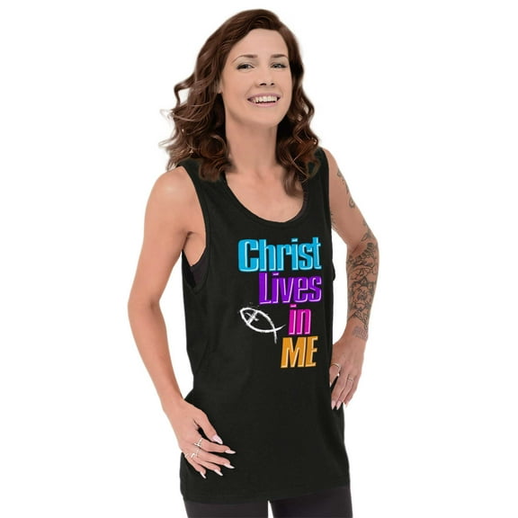 Christ Lives in Me Christian Faith Tank Top Tee Shirt Women Brisco Brands S