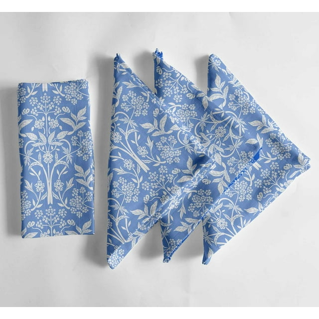 Vargottam Blue FloralDesign Cotton Muslin Napkins - Set of 12, 20-Inch, Luxurious Soft Cloth Napkins for Dining & Events, Absorbent, Decore & Tableware