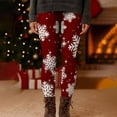 thumbnail image 4 of Stamzod Womens Christmas Plus Size Leggings Xmas Snowflake Stretch Gym Pants Women Holiday Casual Yoga Leggings Wine Y XXXL, 4 of 5