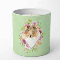 Carolines Treasures CK4376CDL Collie Soy Candle 10 oz Decorative Gift Scented Soy Candles for Home Green Flowers 10 oz