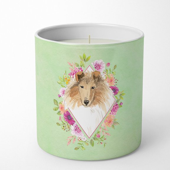 Carolines Treasures CK4376CDL Collie Soy Candle 10 oz Decorative Gift Scented Soy Candles for Home Green Flowers 10 oz