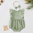 thumbnail image 2 of Baby Onesies Girl Newborn Baby Girl Ruffle Bubble Romper Summer Outfit Puff Sleeve One Piece Bodysuit with Headband Set, 2 of 7