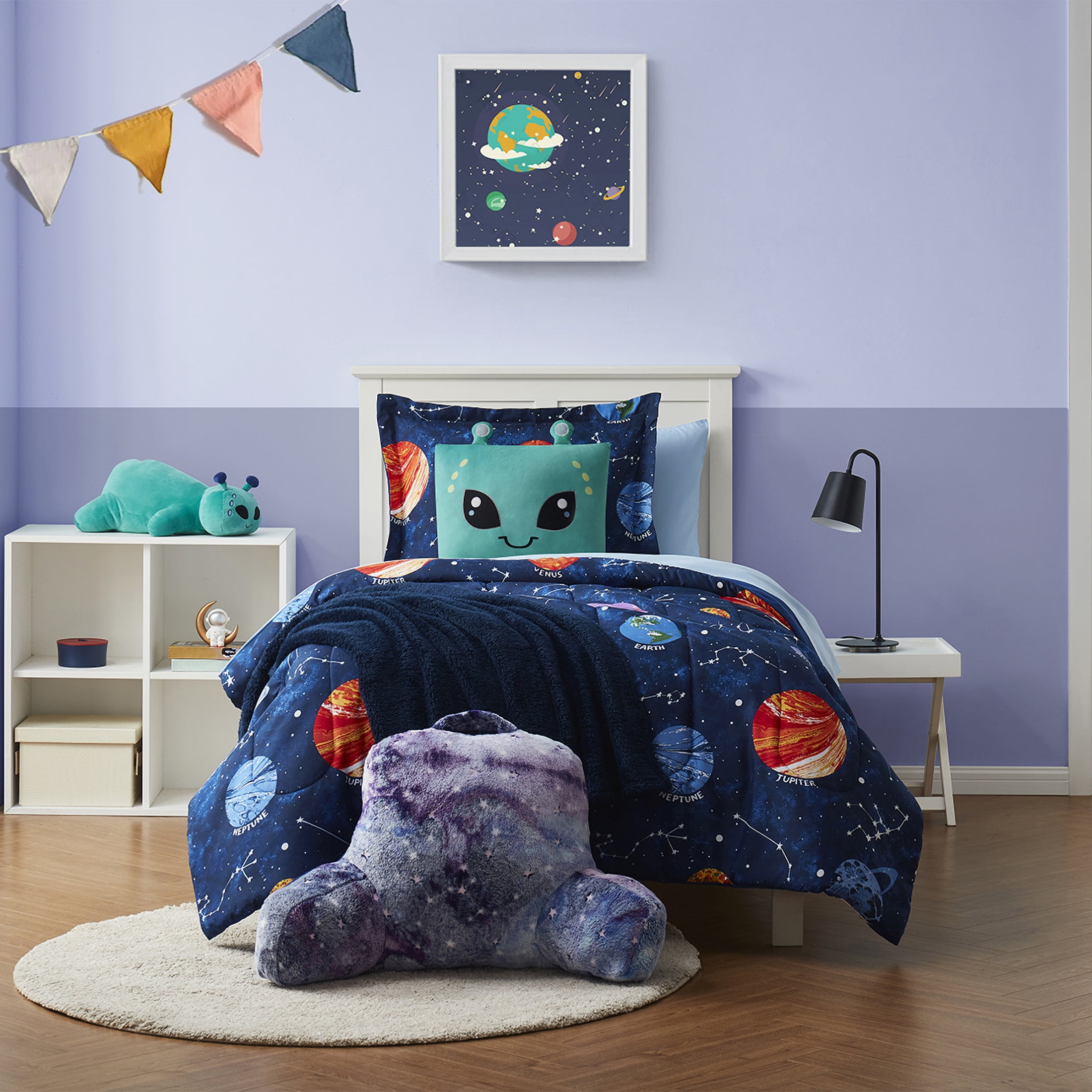 (2 pack) Your Zone Alien Snuggly Decorative Pillow 18" x 18", Teal