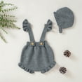 thumbnail image 6 of Generic Knitted Sweater for Children Girls Strap Solid Knitted Ruffles Sweater Baby Jumpsuit Romper with Hat Outfits Clothes Set Cute Knit Oversized Sweater (Grey,0-3 Months), 6 of 9