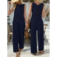 thumbnail image 3 of Women'S 2 Piece Outfits Vest Crew Neck Sleeveless Casual Sets Wide Leg Pants Suits Dark Blue XXL, 3 of 8