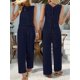 thumbnail image 5 of Conjuntos de 2 Piezas para Mujer, Chaleco, Cuello Redondo, Sin Mangas, Conjuntos Casuales, Pantalones de Pierna , Trajes. Azul Oscuro M, 5 of 9