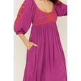thumbnail image 3 of Free People Women's Wedgewood Embroidered Long Puff Sleeve Midi Dress Magenta   US, 3 of 4