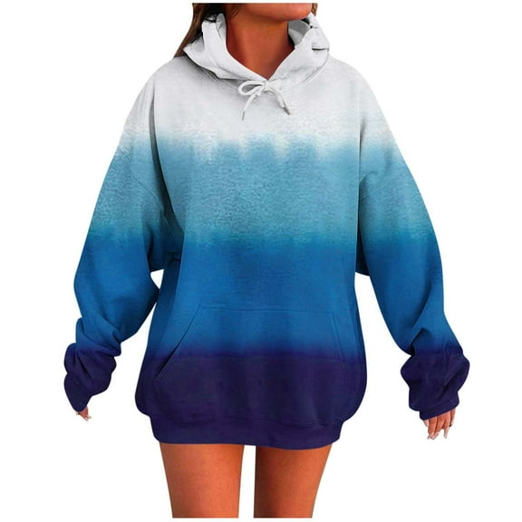 Gradient Fleece Hoodies for Womens Ultra Soft Textured Long Sleeve Sweatshirt Relaxed Fit Pullover Sweater Blouses with Kangaroo Pocket Spring Outfits 2025 Pullover Fall Winter Clothes