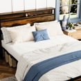 thumbnail image 2 of Vintage Brown Queen Bed - Solid Metal Structure, Headboard With Led & Storage, Easy To Install Size Frame Storage , Noise , Assembly,, 2 of 7