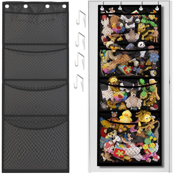 Almacenamiento de animales de peluche – Organizador sobre la puerta para animales de peluche de 65.7 x 23 pulgadas, almacenamiento de accesorios para bebés y juguetes de peluche/fácil instalación con