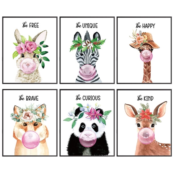 Flower Crown Baby Animals Art Prints, Safari Nursery Decor For Baby