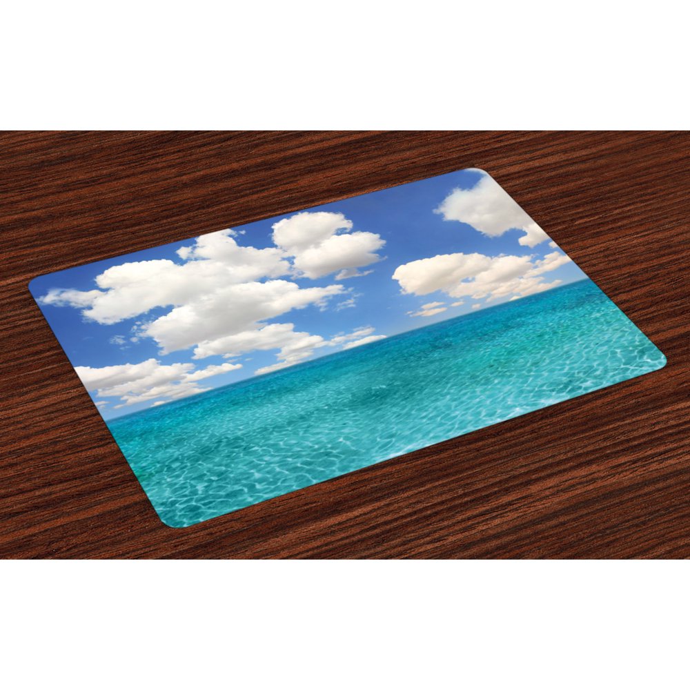 Ocean Placemats Set of 4 Dreamy Skyline with Clouds over Crystal Water