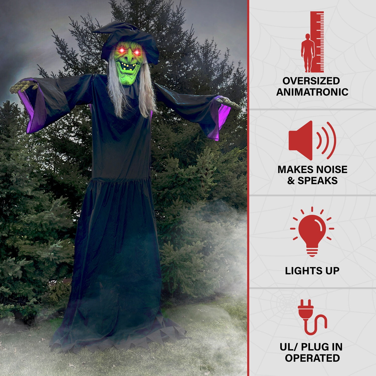 Haunted Hill Farm 15 ft Animatronic Witch with Lights and Sound, Outdoor Halloween Decoration, HHWITCH-48FLSA