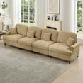 thumbnail image 5 of Newest Elegant Large 4 Seater Sofa Couch,Flared Arms,Removable Ruffles Pleats Skirts,Spindle Legs, Comfy Chenille Four-Seat Sofa for Living Room, Light Coffee, 5 of 20