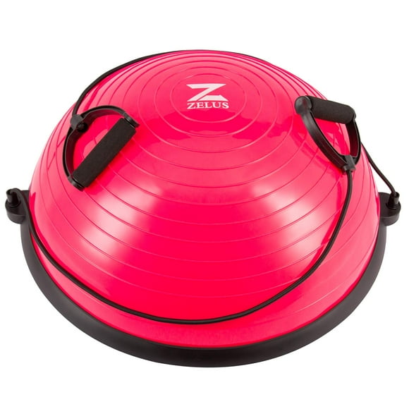 ZELUS Balle d'Équilibre avec Bandes de Résistance et Pompe à Pied, Balle de Yoga Gonflable pour Entraînements à Domicile, Demi-Balle d'Exercice de 23 Pouces pour Entraînement d'Équilibre, Entraînement Physique de Base, Capacité de 330lb