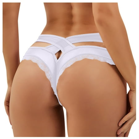 

BIZIZA Women Panty Seamless Lace Strappy Criss Cross Underwear Womens Briefs White S