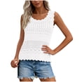 thumbnail image 5 of Avrnliq Womens Sleeveless Crochet Knit Top, Lightweight Stretchy Scalloped Edge Fitted Tank Top, White Summer Casual Wear,Size L, 5 of 8