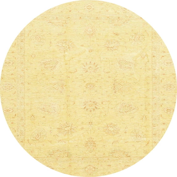 Ahgly Company Machine Washable Indoor Round Abstract Chrome Gold Yellow Area Rugs, 4' Round