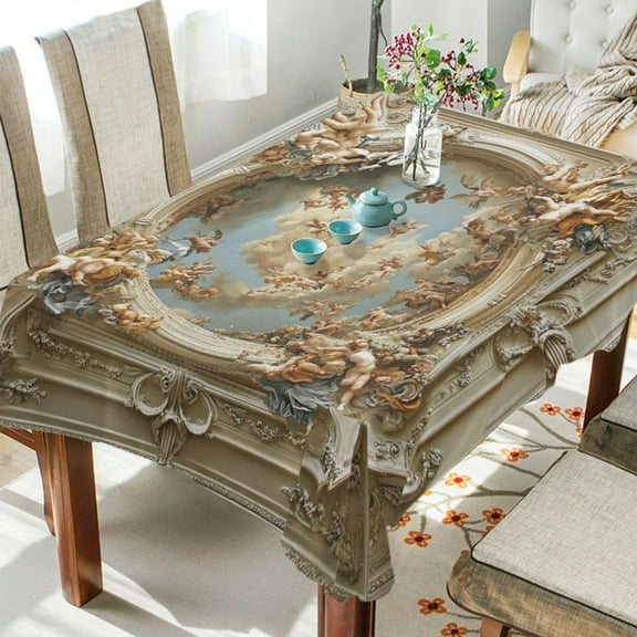 WOBOGO The Baroque Pattern Square Tablecloth 54×54in Polyester Fabric Tablecloth Washable Dust Resistant Wrinkle Resistant