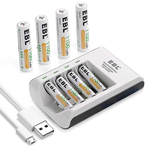 EBL Pack of 8 AAA Batteries 1,100mAh AAA Rechargeable Battery with Smart C807 Battery Charger and Micro Charging USB Cable