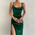 thumbnail image 5 of Wxolcjlv Women Solid Color Spaghetti Strap Slit Dress Velvet Bodycon Sweetheart Neck Evening Party Maxi Dress, 5 of 7
