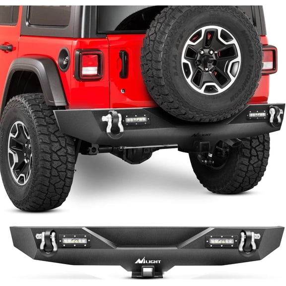 Nilight Rear Bumper Compatible for 2018 2019 2020 2021 2022 Jeep Wrangler JL Rock Crawler Bumper with Hitch Receiver & 2X Upgraded 18W LED Lights Off Road Textured Black