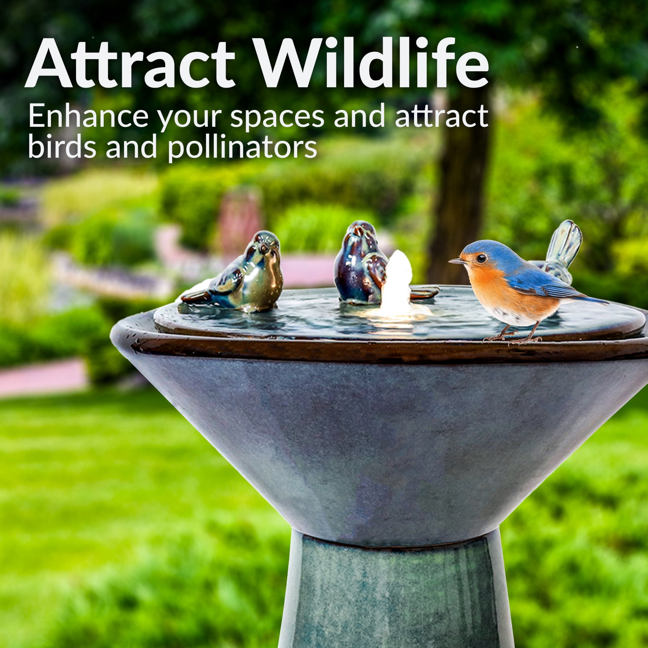 Sunnydaze Gathering Birds Ceramic Outdoor Water Fountain with Light
