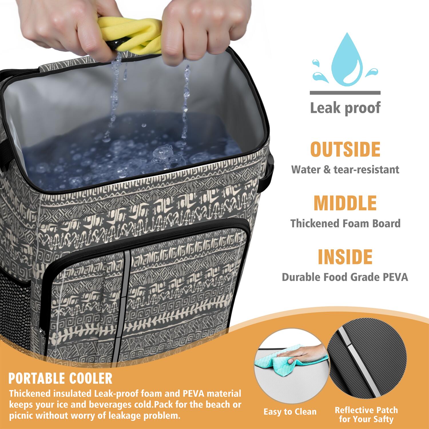 Travel Cooler Bag - Boho Bohemia Pioneer Flower Geometric Line Art Camping Beer Cooler Backpack with Bottle Opener- Waterproof Insulated Picnic Backpacks - Cooler Bag for Beach
