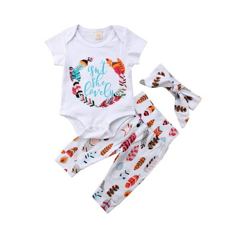 

Newborn Infant Baby Girls Romper Jumpsuit Bodysuit Tops Pants Headband Clothes Outfits Set