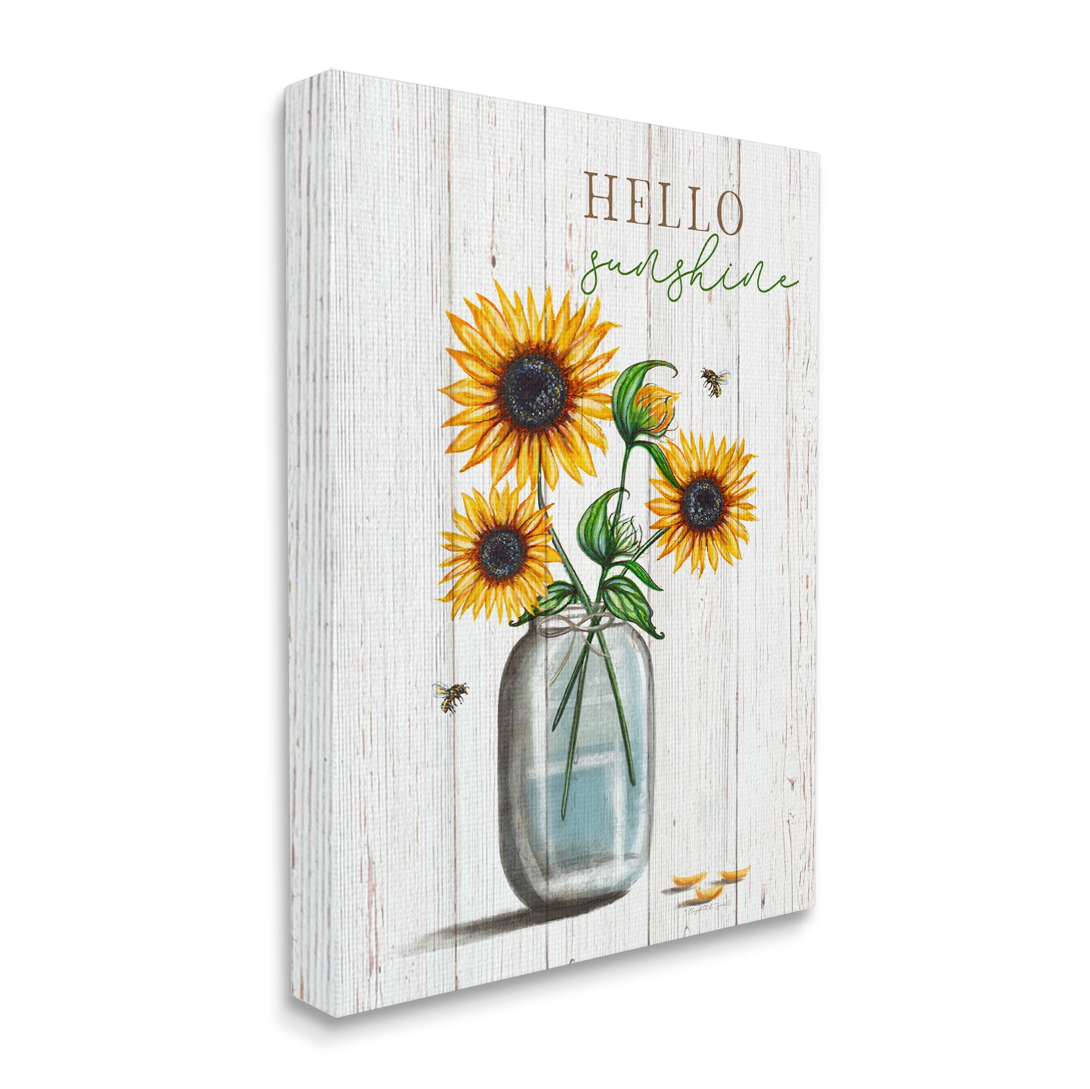 Stupell Industries Hello Sunshine Rustic Sunflower Jar Graphic Art Gallery Wrapped Canvas Print Wall Art, Design by Elizabeth Tyndall