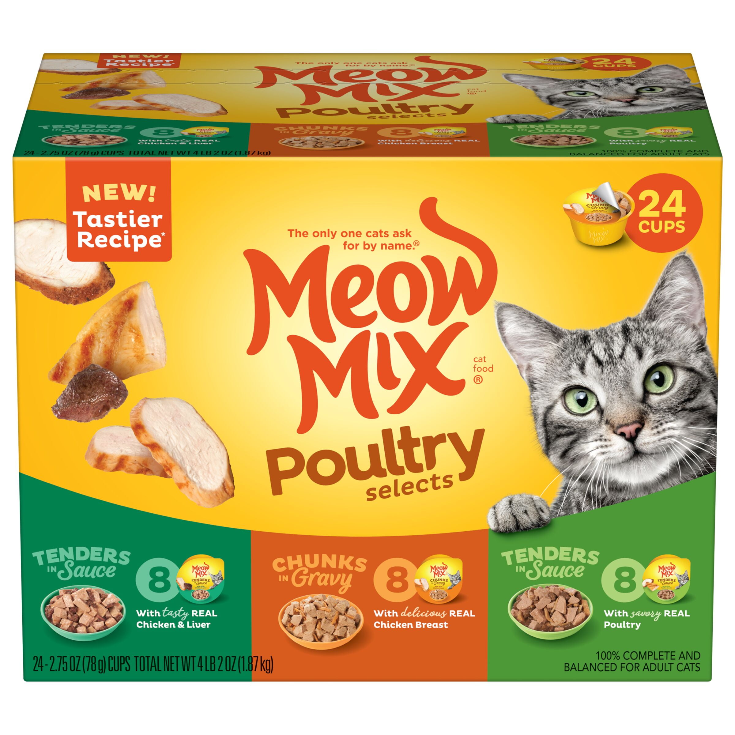 Meow Mix Poultry Selections Variety Pack Wet Cat Food, 24 Cups