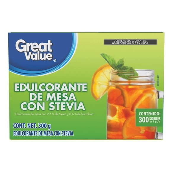 Edulcorante de mesa Great Value con stevia 300 pzas