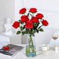 thumbnail image 2 of 12 Pack Artificial Roses Flowers Silk Realistic Blossom Roses Bridal Wedding Bouquet Long Stem for Home Wedding Decoration Party(Red), 2 of 3