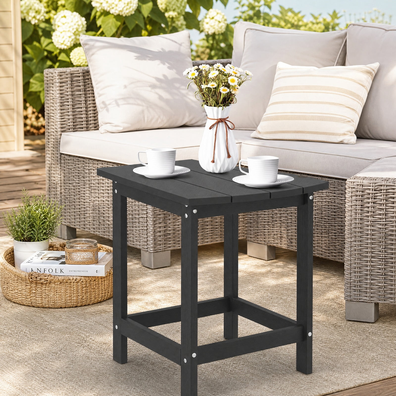 Biotree 18 Inch Weather Resistant Side Table Outdoor, HDPE Patio End Table with Large Top and 200 lbs Capacity for Garden Yard Adirondack Chair, Black