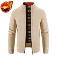 thumbnail image 3 of Suéter de punto con cremallera para hombre, ropa a cuadros, cárdigan, sudaderas con capucha, cremallera, grueso, invierno, rojo, tops, jerséis, casuales, elegantes, baratos y calientes, 3 of 5