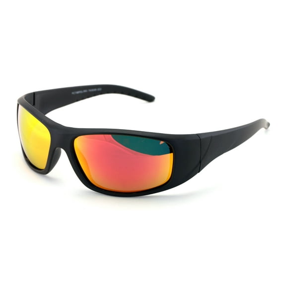 Polycarbonate Polarized Fishing Riding Biker Sunglasses for Men Women - Wrap Around Shielded Shade - Orange Mirror - Taiwan